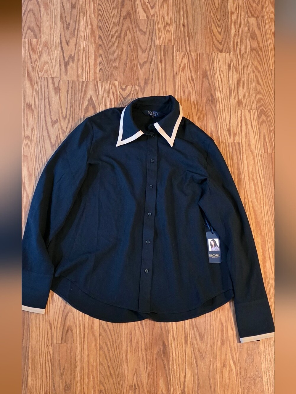 NWT, Rachel Roy, Black/tan Trim Button-Up Top